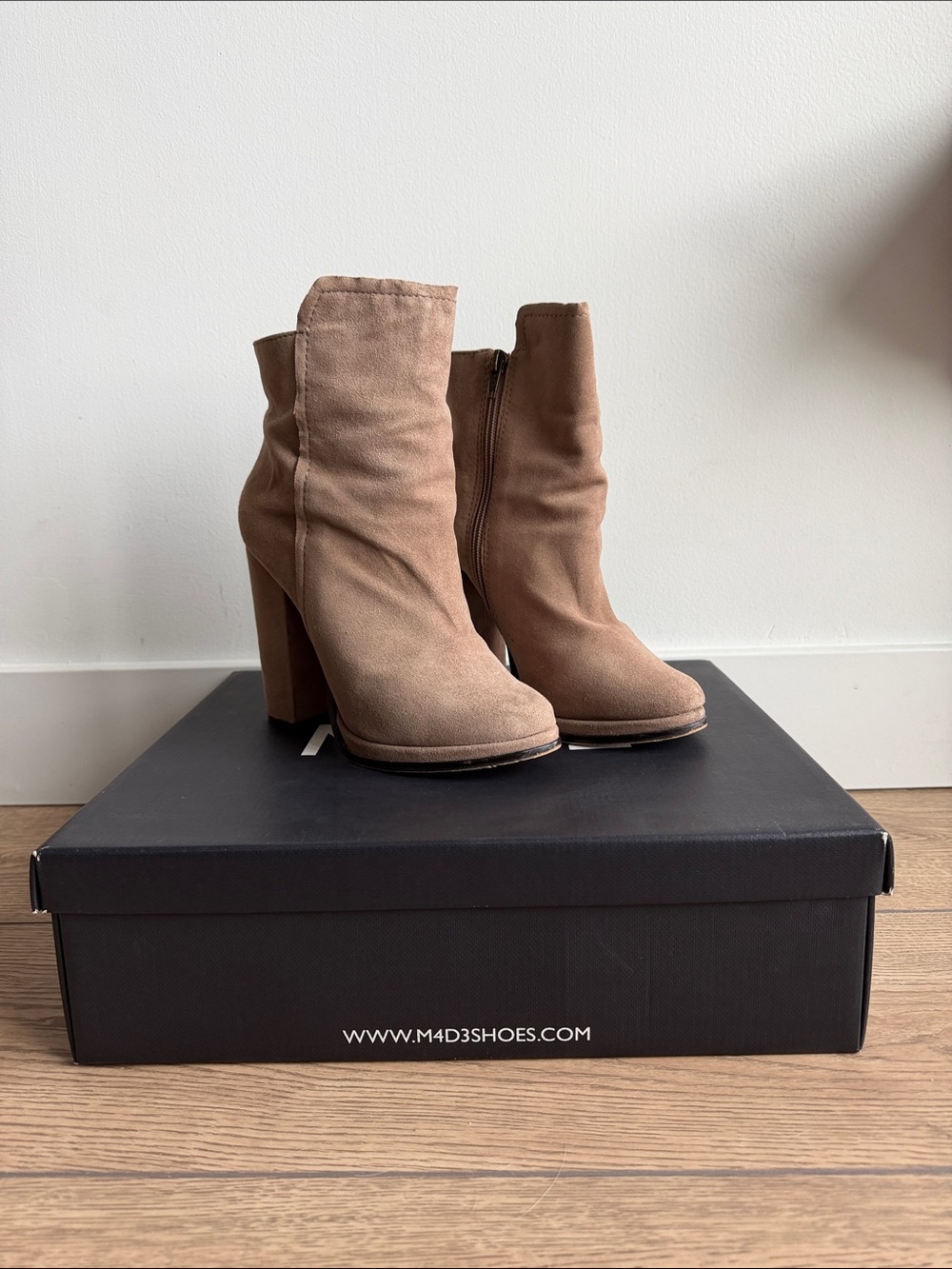 Suede High Heel Ankle Boots - Taupe